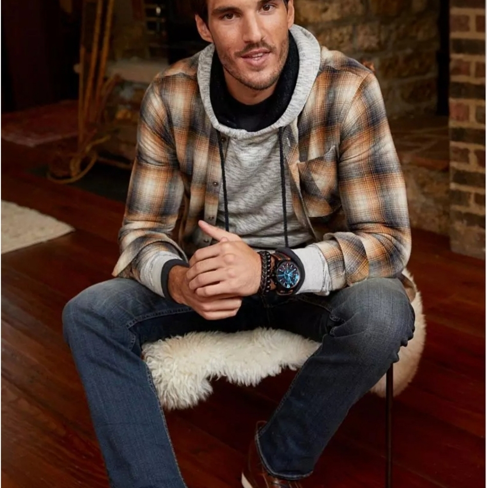 Outpost Makers for Buckle Super Soft Orange Grey Plaid Flannel Shirt XXL